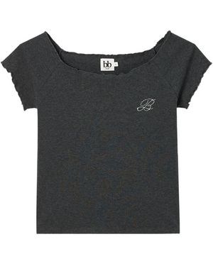 B+ AB Lettuce-Trim Rhinestone-Embellished T-Shirt - Black