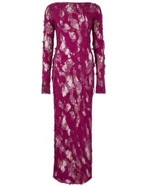 Roberto Cavalli Lace-Overlay Frayed Maxi Dress - Purple