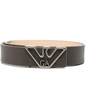 Emporio Armani Logo-Plaque Pebbled-Effect Belt - Grey