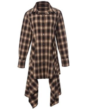 Monse Plaid Asymmetric-Draped Shirt Mini Dress - Brown