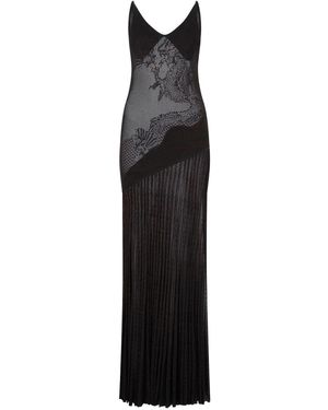 Roberto Cavalli Dragon-Pattern Pleated Dress - Black