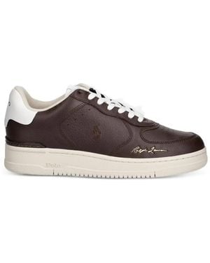 Polo Ralph Lauren Logo-Embroidered Calf Leather Trainers - Brown