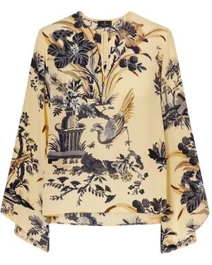 Etro Floral-Print Silk Blouse - Metallic
