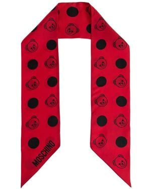Moschino Polka-Dot Teddy Silk Scarf - Red