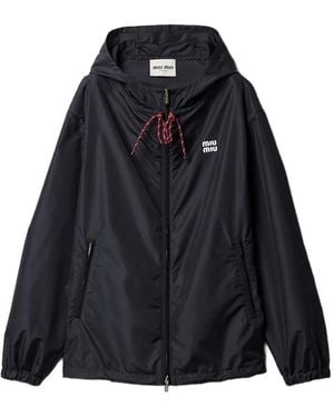 Miu Miu Drawstring-Hood Zip-Up Jacket - Black
