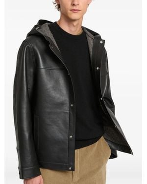 Yves Salomon Flannel Lined Leather Hoodie - Black