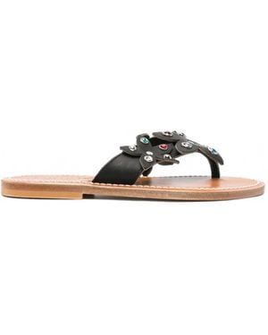 K. Jacques Caravelle Crystal-Embellished Floral-Appliqué Sandals - Black