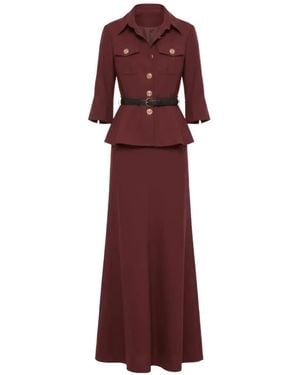 Self-Portrait Belted Peplum-Waist Maxi Dress - Red