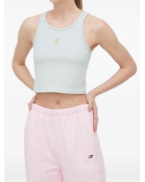 P.E Nation Ribbed Logo-Embroidered Crop Top - Gray