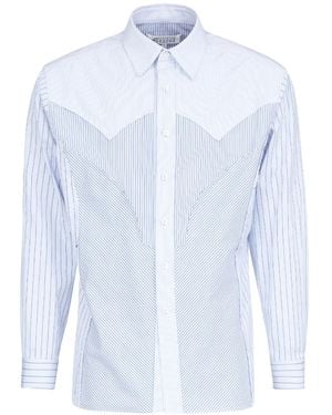 Maison Margiela Paneled Striped Cotton Shirt - Blue
