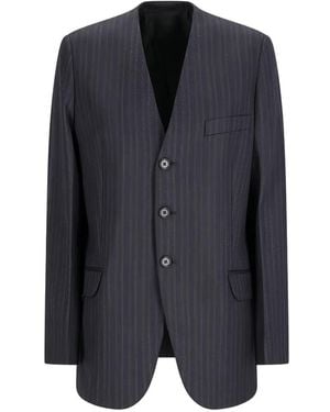 Jil Sander Pinstripe Collarless Jacket - Blue