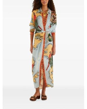 FARM Rio Beaches Path Collared Buttoned Maxi Dress - Blue