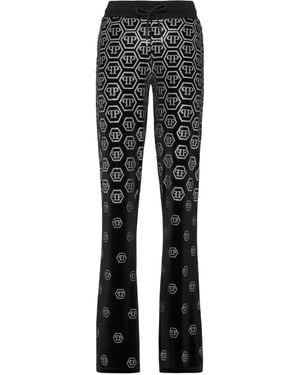 Philipp Plein Monogram-Embellished Velvet Trousers - Black