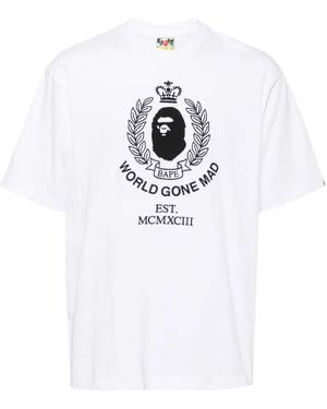 A Bathing Ape Crest College Logo T-Shirt Mit Lockerem Schnitt - Weiß