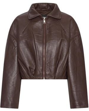 ROTATE BIRGER CHRISTENSEN Bonded Leather Jacket Dark - Brown
