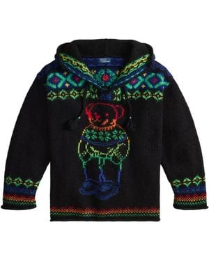 Polo Ralph Lauren Bear-Intarsia Hooded Sweater - Green