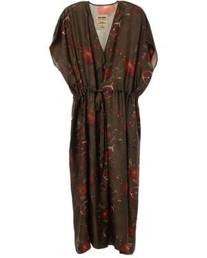 Uma Wang Pomegranate-print Drawstring Dress - ブラウン
