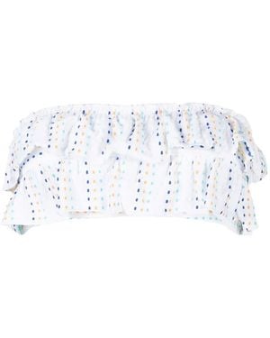 Solid & Striped The Kaia Bardot Ruffle Bikini Top - White