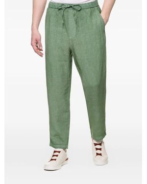 120% Lino Drawstring-Fastening Trousers - Green