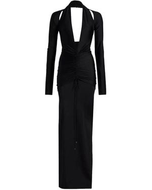 LAQUAN SMITH Plunge-Neckline Gathered Dress - Black
