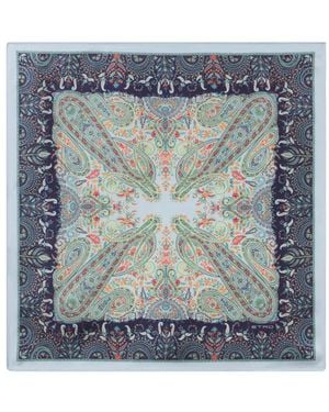 Etro Paisley-Print Silk Pocket Square Scarf - Blue