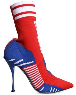 Dolce & Gabbana Logo-Knit Sock Ankle Boots - Red