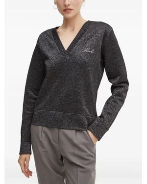 KARL LAGERFELD V-Neck Logo-Embroidered Sweatshirt - Gray