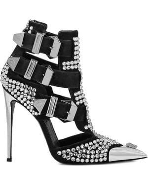 Philipp Plein Rhinestone-Embellished Suede Stiletto Sandals - Black