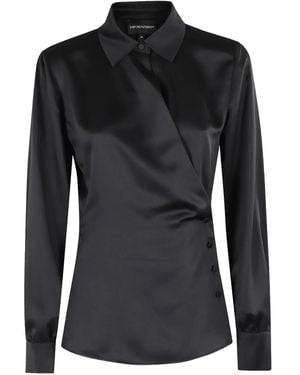 Emporio Armani Satin Wrap Blouse - Black
