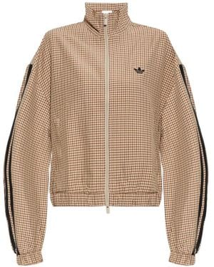 adidas Check-Pattern Logo-Patch Jacket - Natural