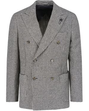 Lardini X Sugar Houndstooth Double-Breasted Jacket - Gray