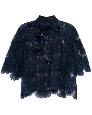 Biyan Floral-Beaded Blouse - Blue