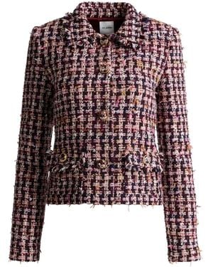 St. John Tweed-Jacke mit Hahnentrittmuster - Rot