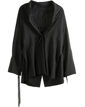 Yohji Yamamoto Pinstripe-Pattern Tie-Fastening Jacket - Black