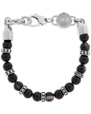 DIESEL Beaded Logo-Charm Bracelet - Metallic