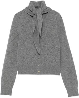 Sandro Argyle-Knit Scarf-Detail Wool Cardigan - Gray