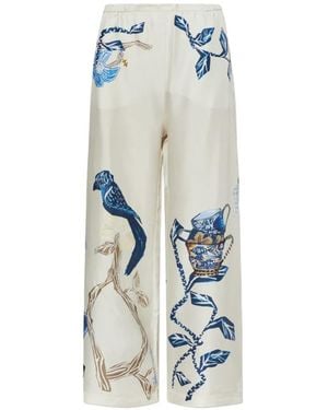 Munthe Fabert Graphic-Print Wide-Leg Silk Pants - White