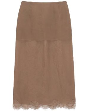 Carven Lace-Trimmed Midi Skirt - Brown