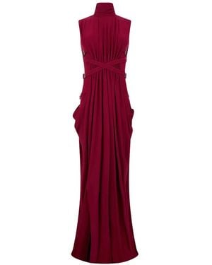 Alberta Ferretti Buckle-Detail Draped Maxi Dress - Red