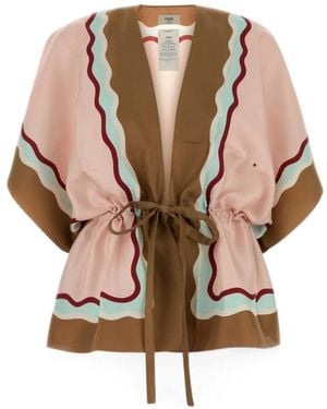Fendi Wave-Print Silk Poncho - Multicolor