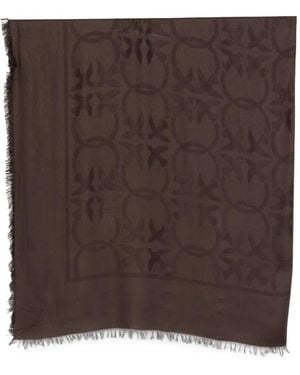 Pinko Monogram-Pattern Frayed Scarf - Brown