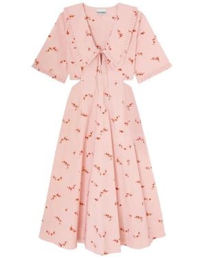 Ganni Floral-Print Cut-Out Midi Dress - Pink