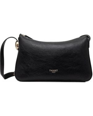 Twinset Logo-Plaque Leather Shoulder Bag - Black
