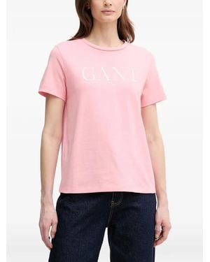 GANT Logo-Embroidered T-Shirt - Pink