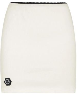 Philipp Plein Ribbed Cotton Skirt - Natural