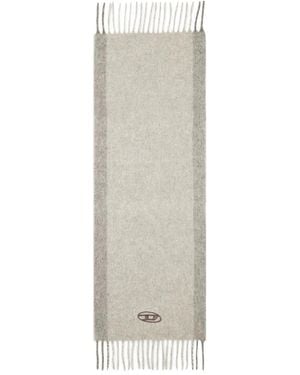 DIESEL Logo-Embroidery Fringed-Edge Scarf - White