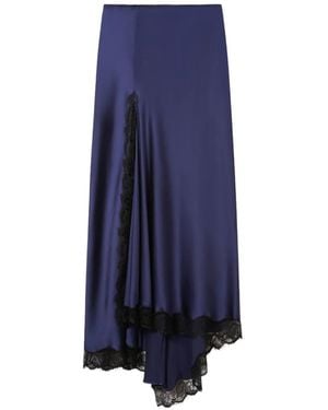 Isabel Marant Alexandra Silk Satin Skirt With Lace Detail - Blue