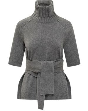 Lanvin Short-Sleeved Sweater With Belt By - Gray