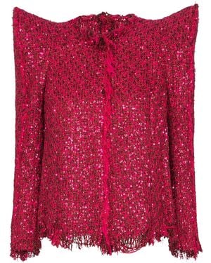 Balmain Glitter Tweed Jacket - Red