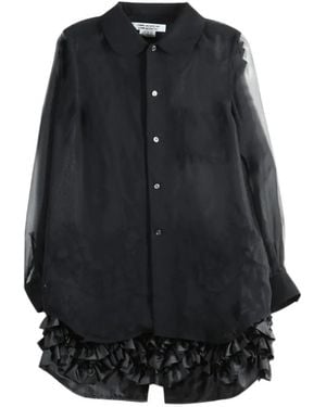 Comme des Garçons Ruffled Sheer-Panel Shirt - Blue